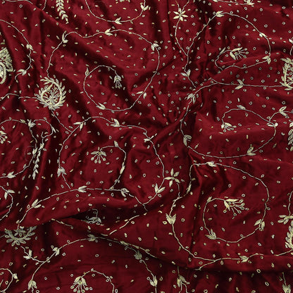 Indian Vintage Heavy Maroon Wedding Dupatta | Pure Satin Silk | Hand Embroidered Zardozi, Dabka, Zari & Beaded Bridal Stole, Veil Scarves