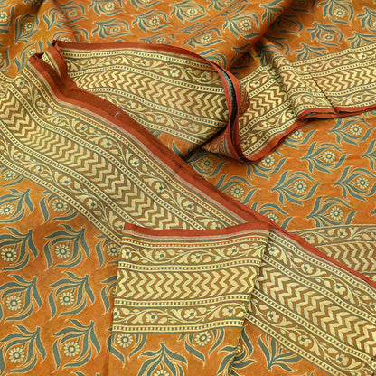 Indian Vintage Saffron Saree 100% Pure Silk Handwoven Zari Fabric | 5Yd Soft Craft Sari | Sewing, Quilting, Dressmaking, Upcycle Textile