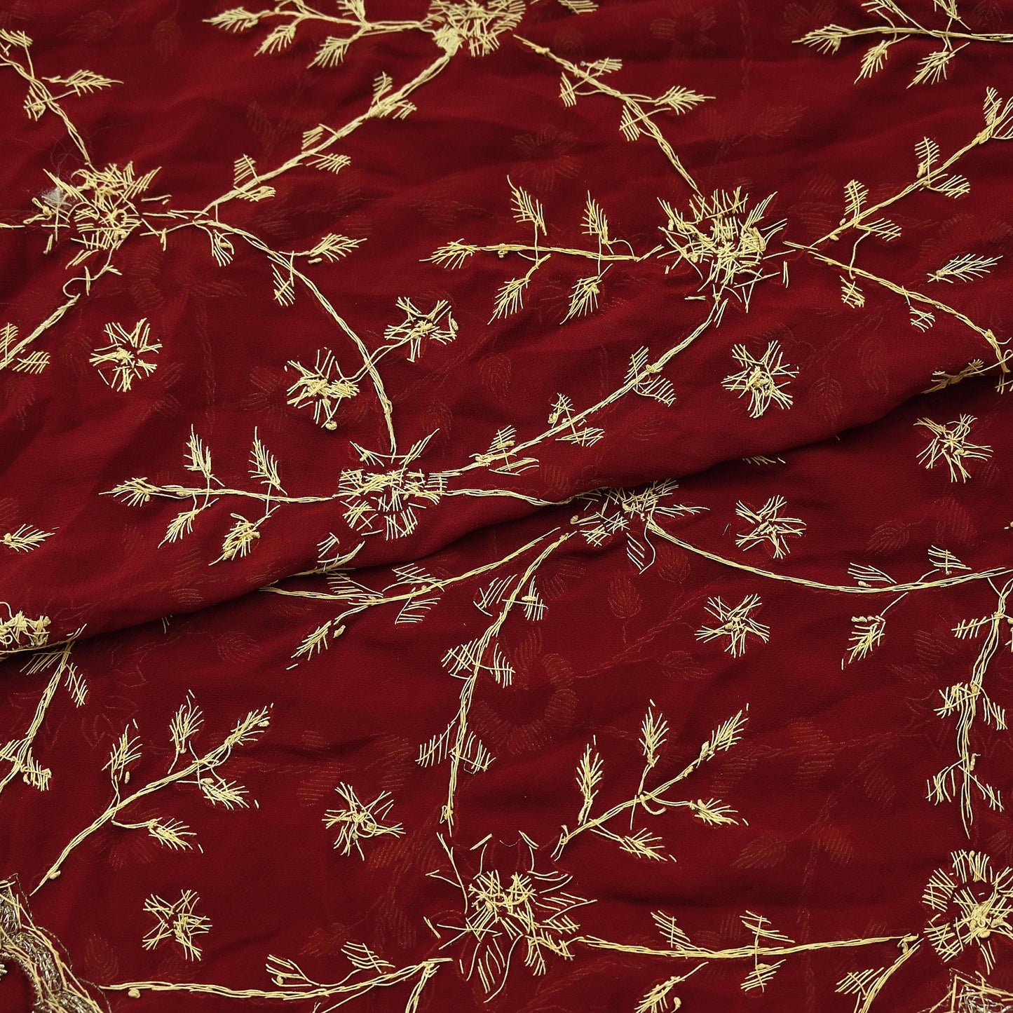 Indian Vintage Heavy Bridal Dupatta Maroon Pure Georgette Silk | Hand Embroidered Zardozi Zari Dabka Stole | Floral Wedding/Party Hijab Veil