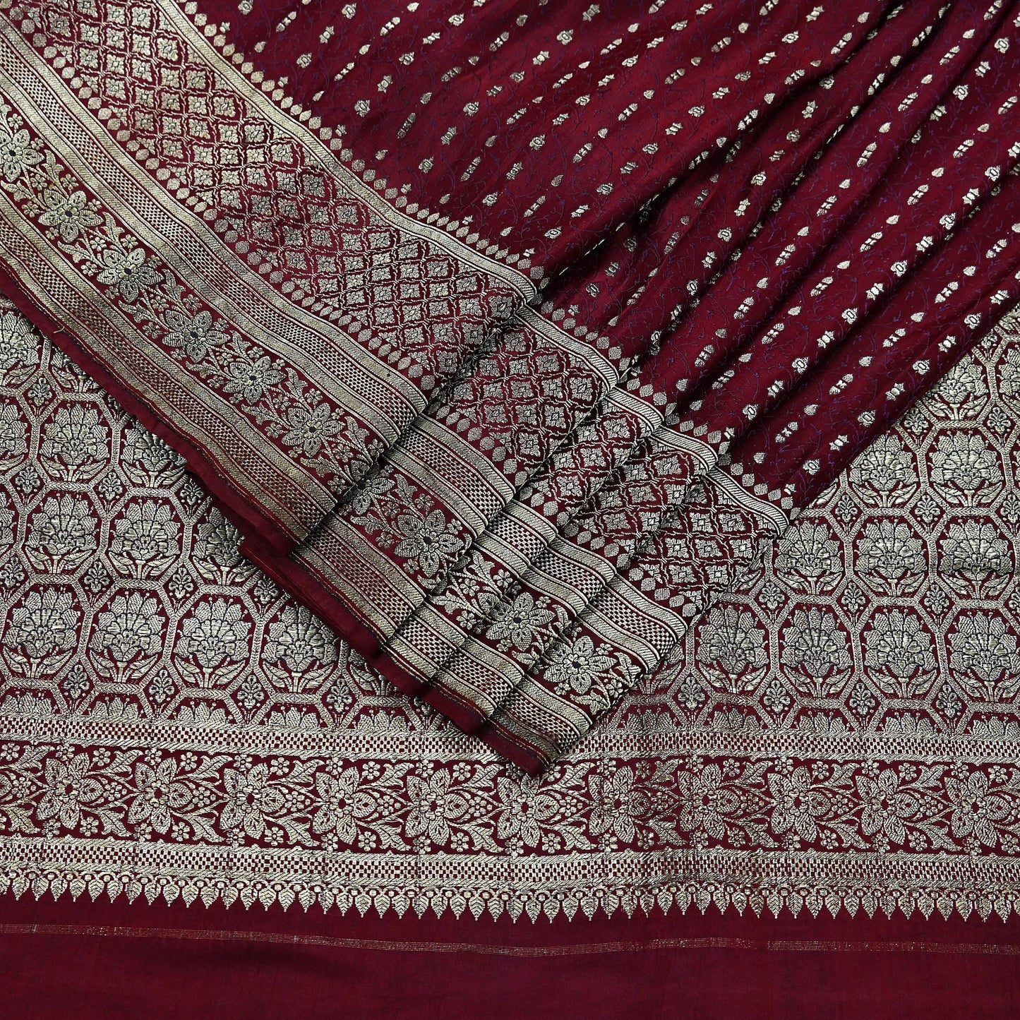 Vintage Banarasi Saree Pure Satin Silk Woven Brocade Zari Fabric Maroon Heavy Craft Sari 5 Yards Indian Antique Textile Dress Making