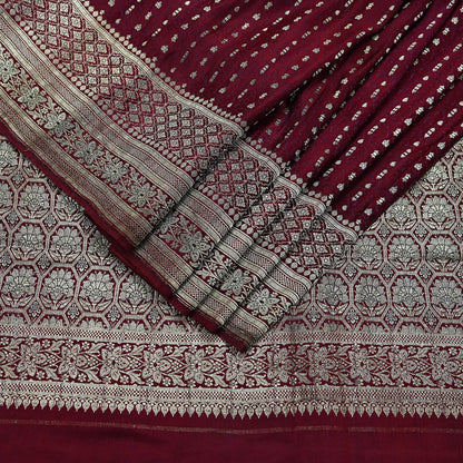 Vintage Banarasi Saree Pure Satin Silk Woven Brocade Zari Fabric Maroon Heavy Craft Sari 5 Yards Indian Antique Textile Dress Making
