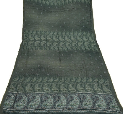 Indian Vintage Dupatta Brown & Black Long Stole Block Print Pure Chanderi Silk Scarves Veil Zari Wrap Hijab