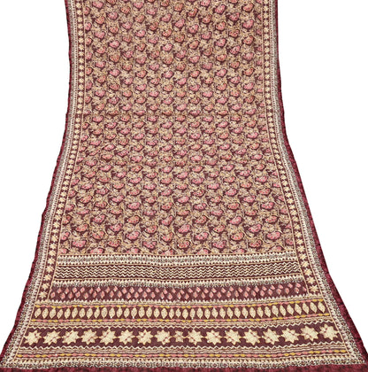 Indian Vintage Dupatta Maroon Long Stole Hand Embroidered kantha stole Scarves Veil Wrap Soft Floral