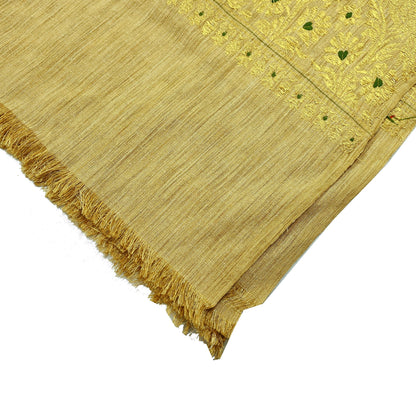 Indian Vintage Beige Dupatta Long Stole Pure Cotton Hand Woven Scarves Veil Scarf Wrap Floral Zari Border