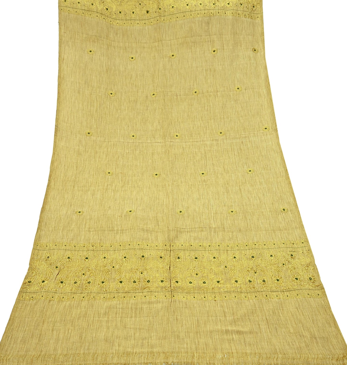 Indian Vintage Beige Dupatta Long Stole Pure Cotton Hand Woven Scarves Veil Scarf Wrap Floral Zari Border