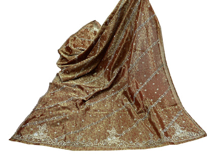 Indian Vintage Heavy Bridal Dupatta Golden Maroon Pure Tissue Silk Long Stole Hand Embroidered Scarves Zari Zardozi/Dabka Wedding Hijab