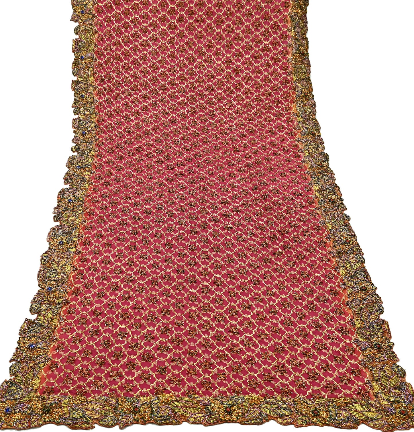 Indian Vintage Heavy Pink Dupatta Pure Silk Long Stole Hand Embroidered Scarves Dabka Zardozi Zari Stole Wedding Bridal Dupatta Veil