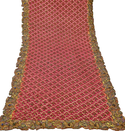 Indian Vintage Heavy Pink Dupatta Pure Silk Long Stole Hand Embroidered Scarves Dabka Zardozi Zari Stole Wedding Bridal Dupatta Veil