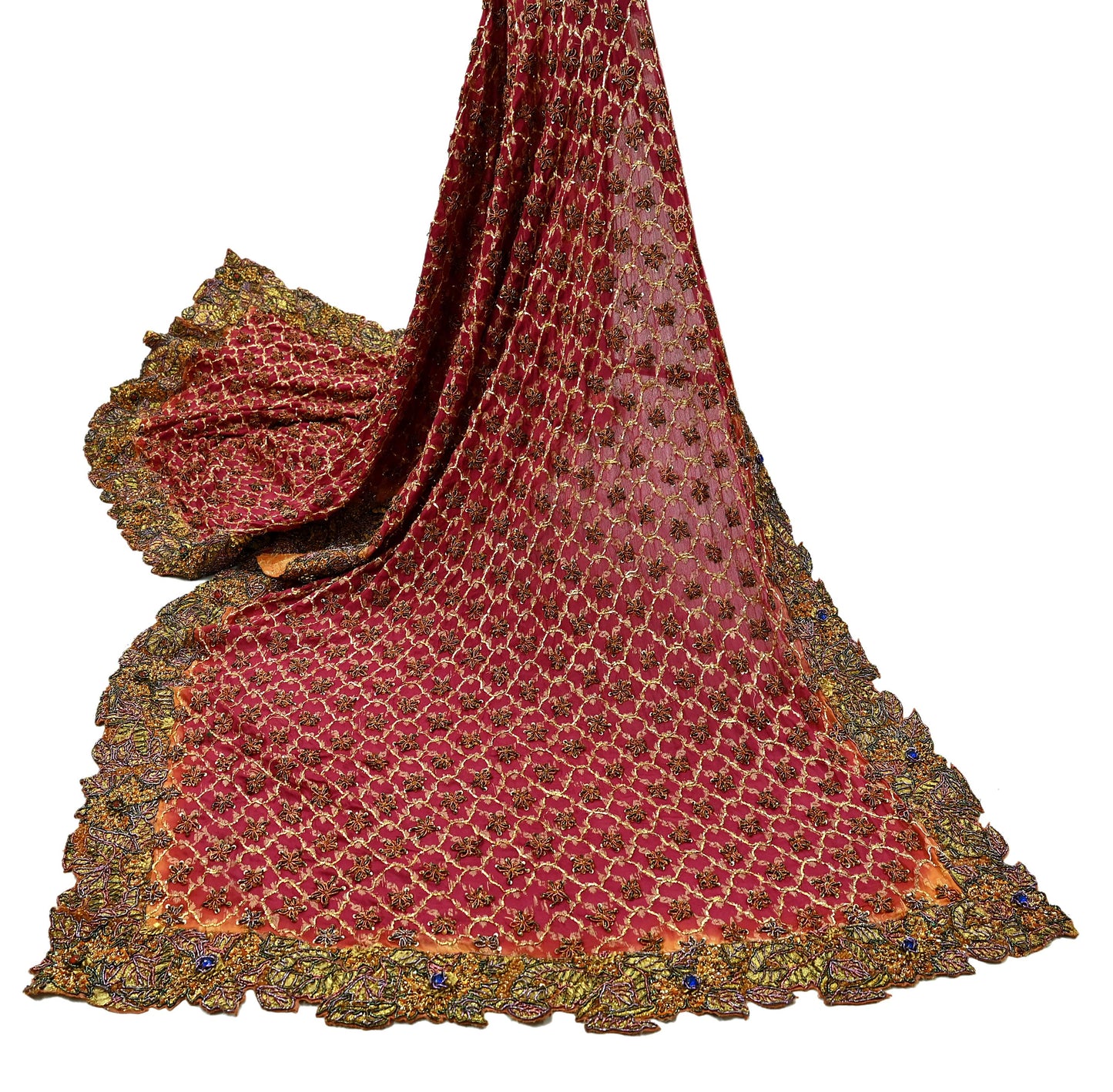 Indian Vintage Heavy Pink Dupatta Pure Silk Long Stole Hand Embroidered Scarves Dabka Zardozi Zari Stole Wedding Bridal Dupatta Veil