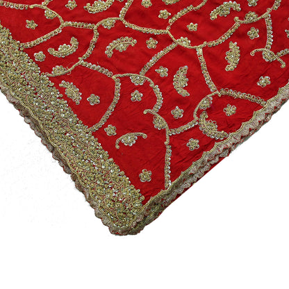 Indian Vintage Red Dupatta Pure Chiffon silk Long Stole Hand Embroidered Scarves Floral Design Stole Veil Wrap Zari Zardozi