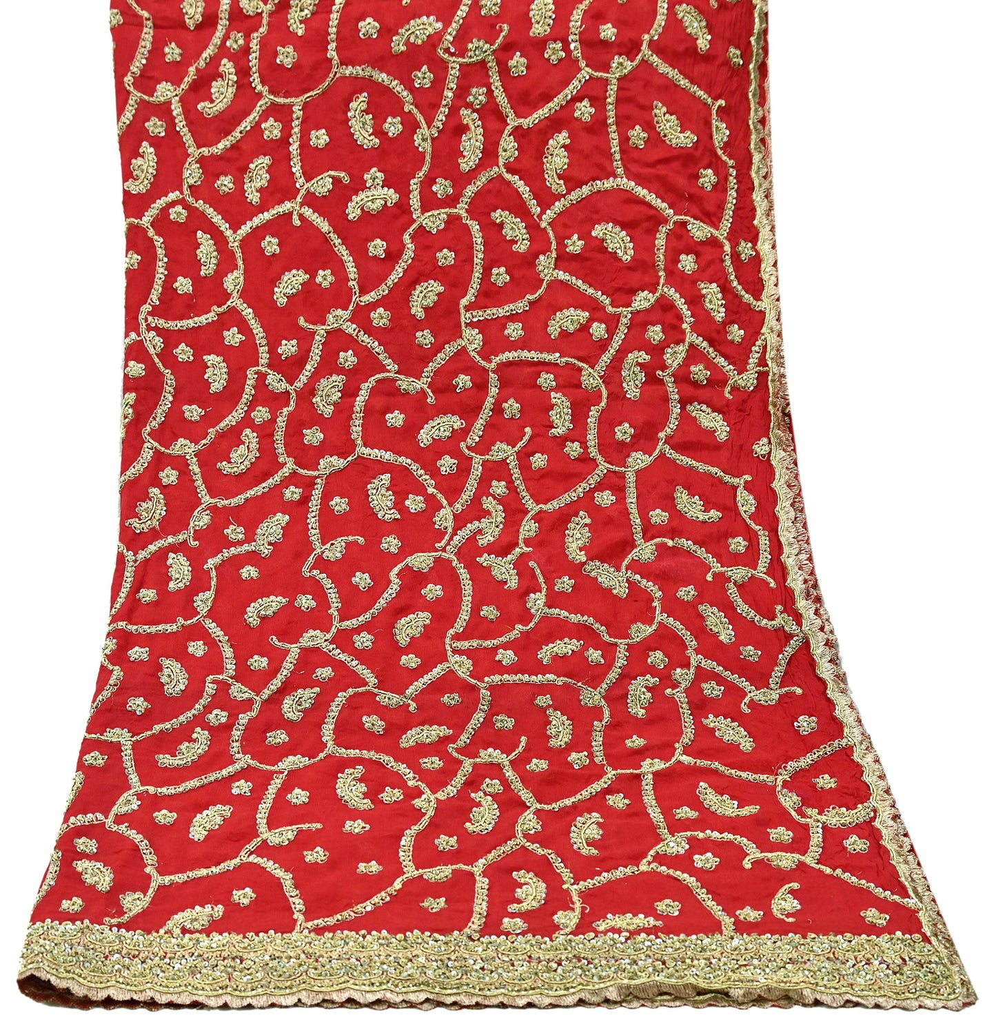 Indian Vintage Red Dupatta Pure Chiffon silk Long Stole Hand Embroidered Scarves Floral Design Stole Veil Wrap Zari Zardozi