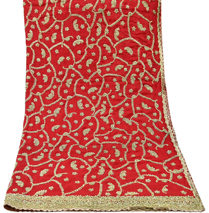 Indian Vintage Red Dupatta Pure Chiffon silk Long Stole Hand Embroidered Scarves Floral Design Stole Veil Wrap Zari Zardozi