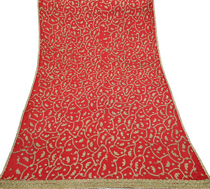 Indian Vintage Red Dupatta Pure Chiffon silk Long Stole Hand Embroidered Scarves Floral Design Stole Veil Wrap Zari Zardozi