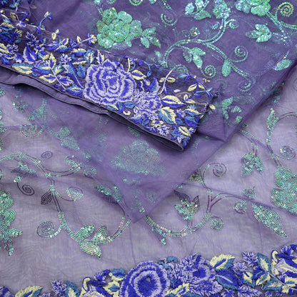 Indian Vintage Heavy Sari Purple Net/Mesh Embroidered Sarees Fabric 5Yd Sewing Soft Floral Craft Fabric Dress making Crafting Bollywood sari