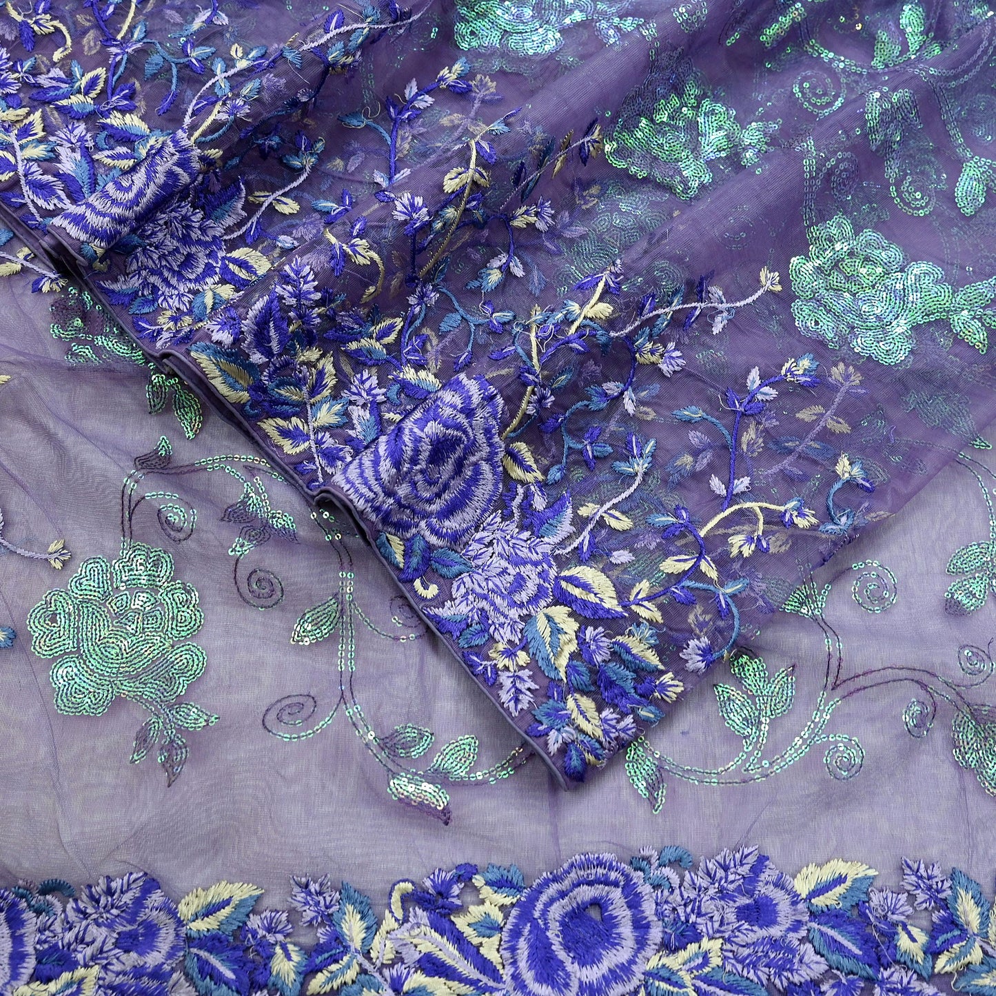 Indian Vintage Heavy Sari Purple Net/Mesh Embroidered Sarees Fabric 5Yd Sewing Soft Floral Craft Fabric Dress making Crafting Bollywood sari