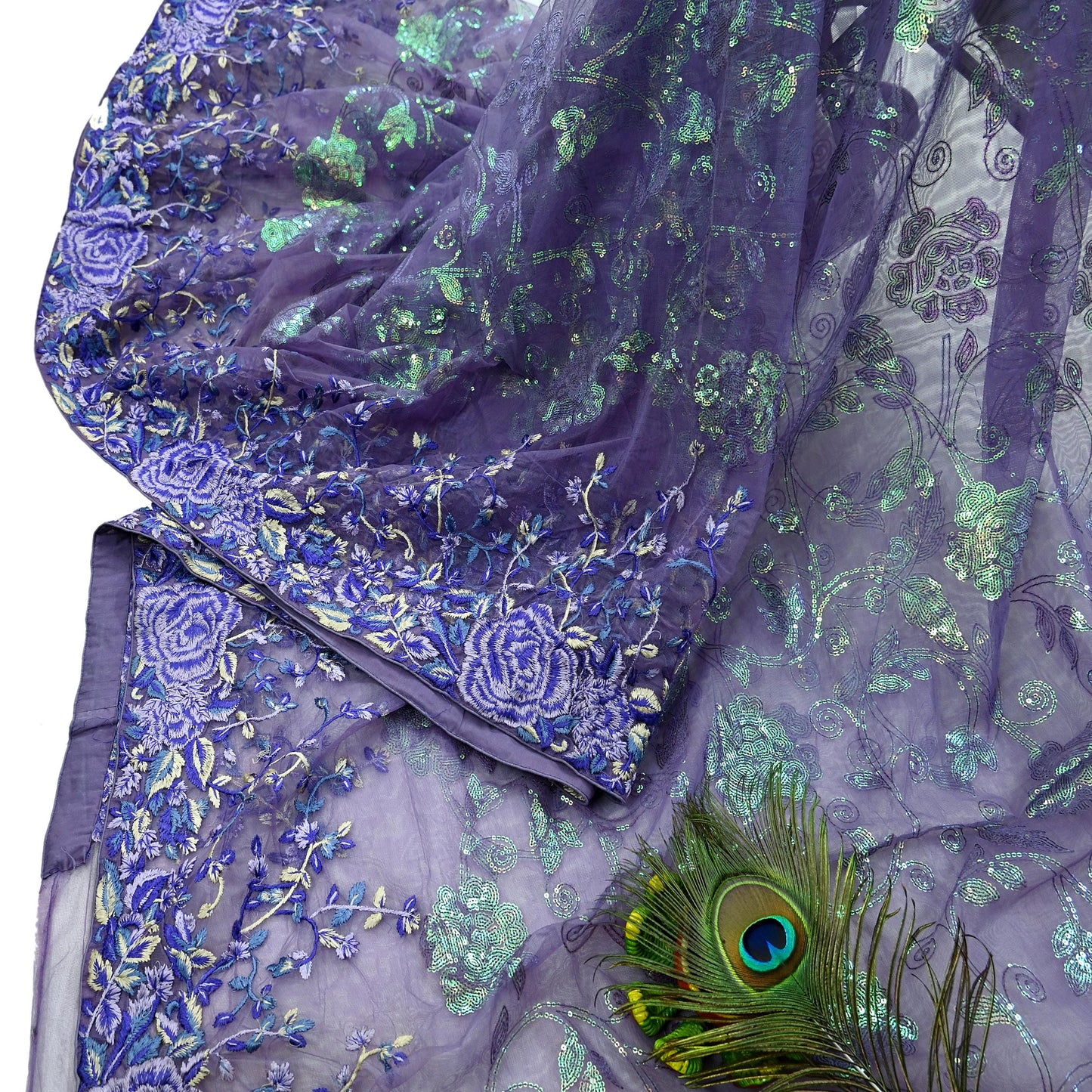 Indian Vintage Heavy Sari Purple Net/Mesh Embroidered Sarees Fabric 5Yd Sewing Soft Floral Craft Fabric Dress making Crafting Bollywood sari