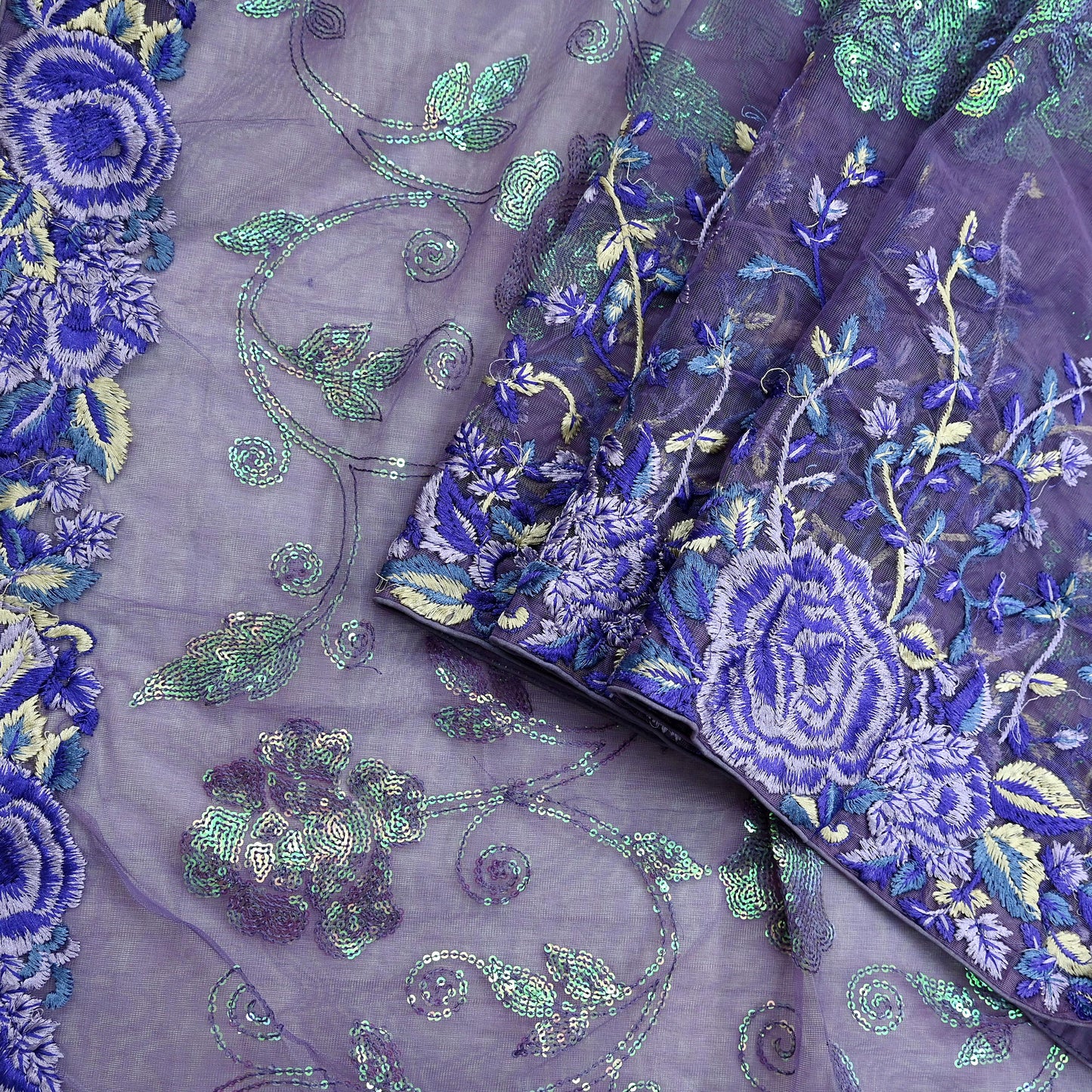 Indian Vintage Heavy Sari Purple Net/Mesh Embroidered Sarees Fabric 5Yd Sewing Soft Floral Craft Fabric Dress making Crafting Bollywood sari