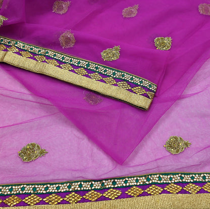 Indian Vintage Purple Net Saree | Heavy Hand Embroidery |5 Yards Soft Mesh Fabric | Includes Blouse & Ideal for Crafting Wedding Wear