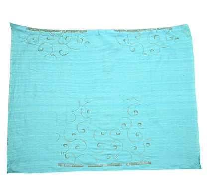 Indian Vintage Sea Green Net Saree | Heavy Hand Embroidery |6 Yards Soft Mesh Fabric | Includes Blouse & Ideal for Crafting Wedding Wear
