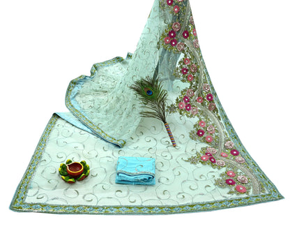 Indian Vintage Sea Green Net Saree | Heavy Hand Embroidery |6 Yards Soft Mesh Fabric | Includes Blouse & Ideal for Crafting Wedding Wear