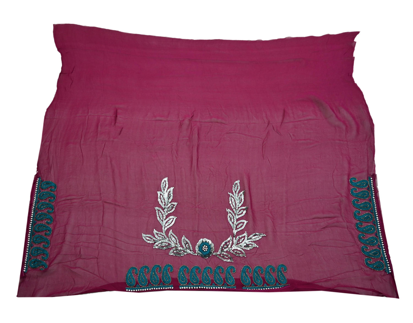Indian Vintage Heavy Sari Maroon Pure Georgette Silk Hand Embroidered Sarees Craft Fabric 5Yd Sewing Ethnic Sequins Wedding Blouse Fabric
