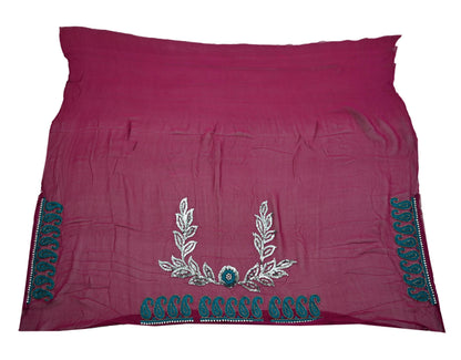 Indian Vintage Heavy Sari Maroon Pure Georgette Silk Hand Embroidered Sarees Craft Fabric 5Yd Sewing Ethnic Sequins Wedding Blouse Fabric