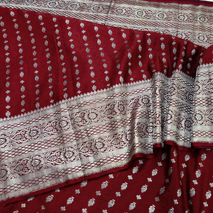 Vintage Banarasi Saree Pure Satin Silk Woven Brocade Zari Fabric Maroon Heavy Craft Sari 5 Yards Indian Antique Textile Dress Making