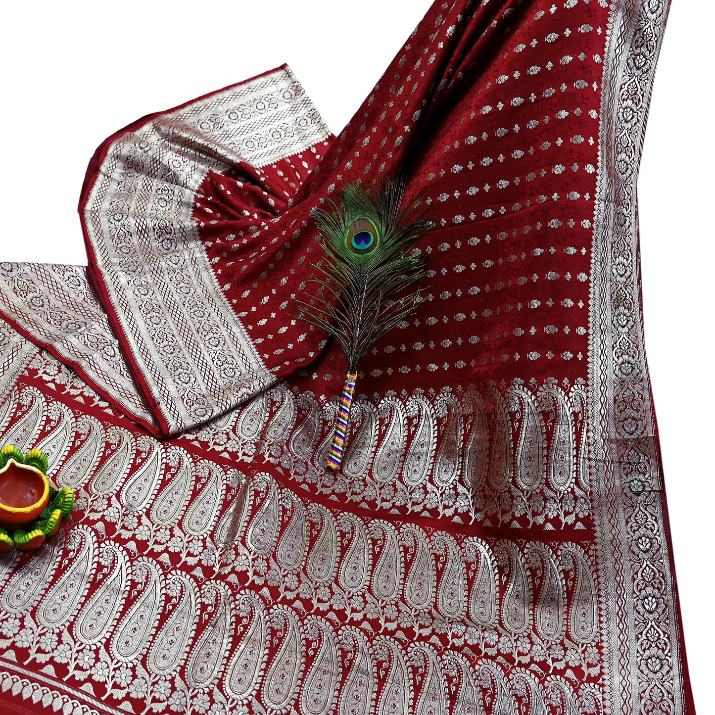 Vintage Banarasi Saree Pure Satin Silk Woven Brocade Zari Fabric Maroon Heavy Craft Sari 5 Yards Indian Antique Textile Dress Making