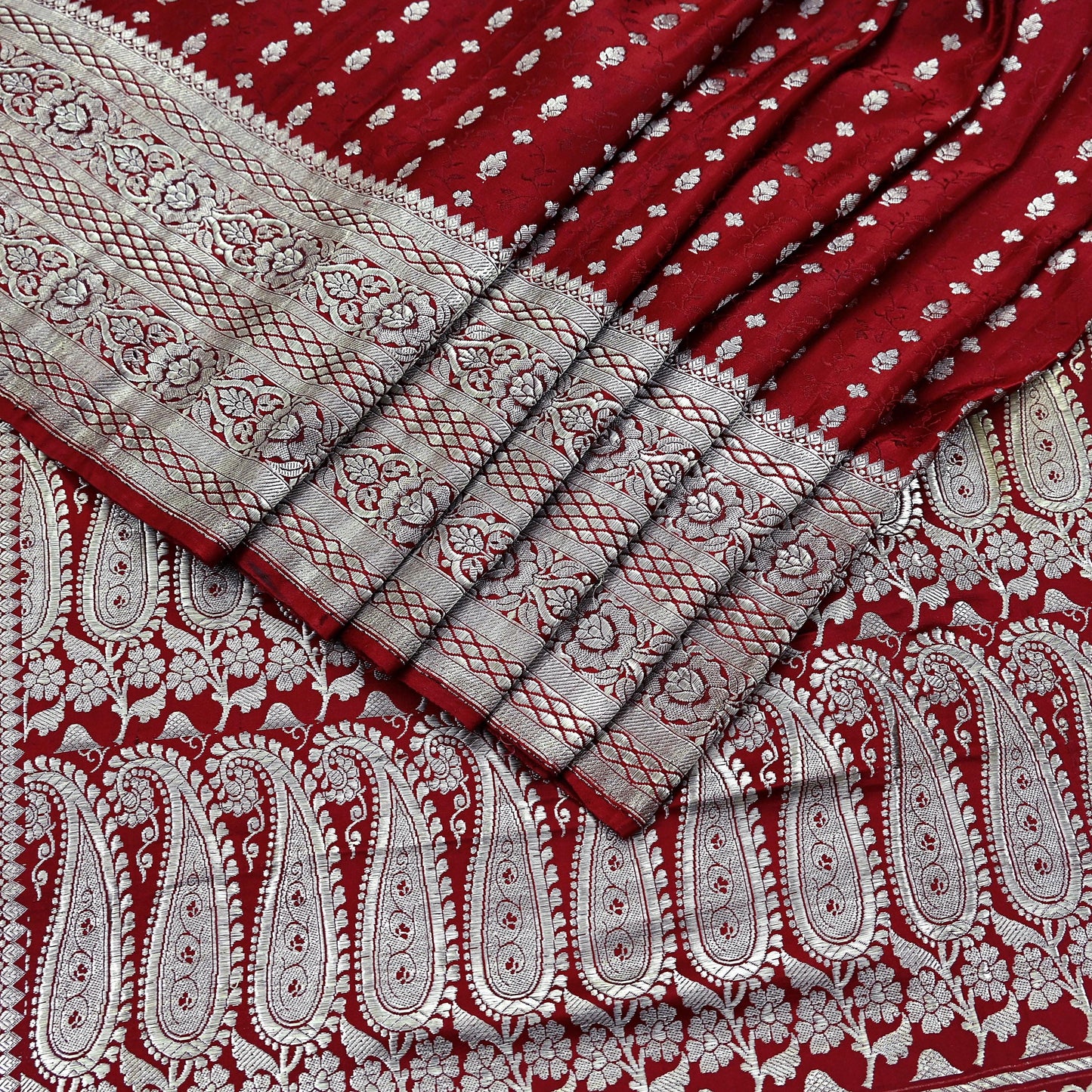 Vintage Banarasi Saree Pure Satin Silk Woven Brocade Zari Fabric Maroon Heavy Craft Sari 5 Yards Indian Antique Textile Dress Making