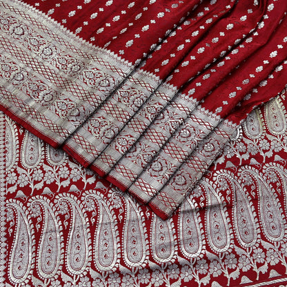 Vintage Banarasi Saree Pure Satin Silk Woven Brocade Zari Fabric Maroon Heavy Craft Sari 5 Yards Indian Antique Textile Dress Making