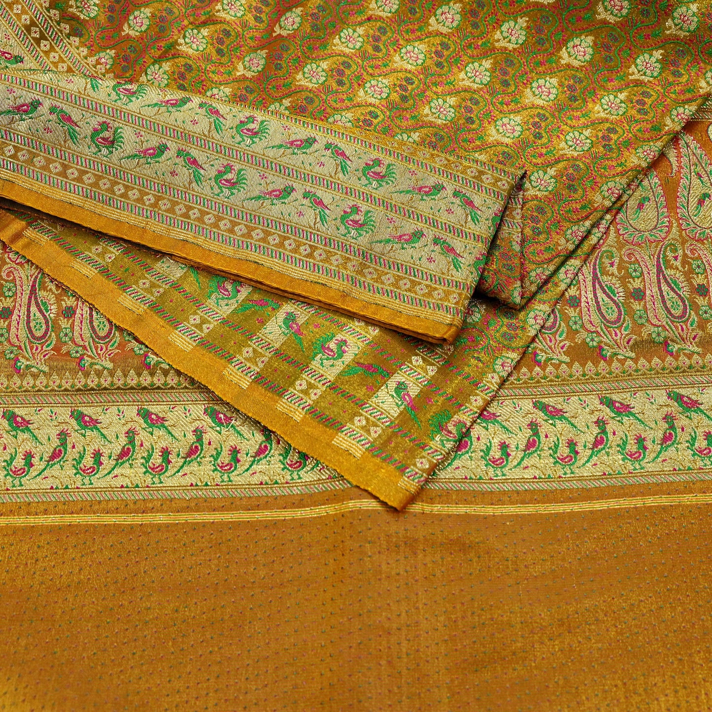 Indian Vintage Sari Saffron Heavy Wedding Artificial Silk Woven Brocade Banarasi Sarees Ethnic Zari 5Yd Dress Making Bollywood Sari Crafting