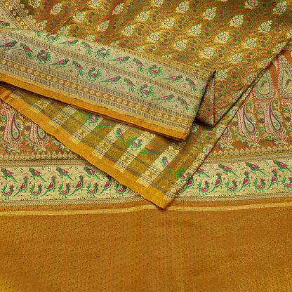 Indian Vintage Sari Saffron Heavy Wedding Artificial Silk Woven Brocade Banarasi Sarees Ethnic Zari 5Yd Dress Making Bollywood Sari Crafting