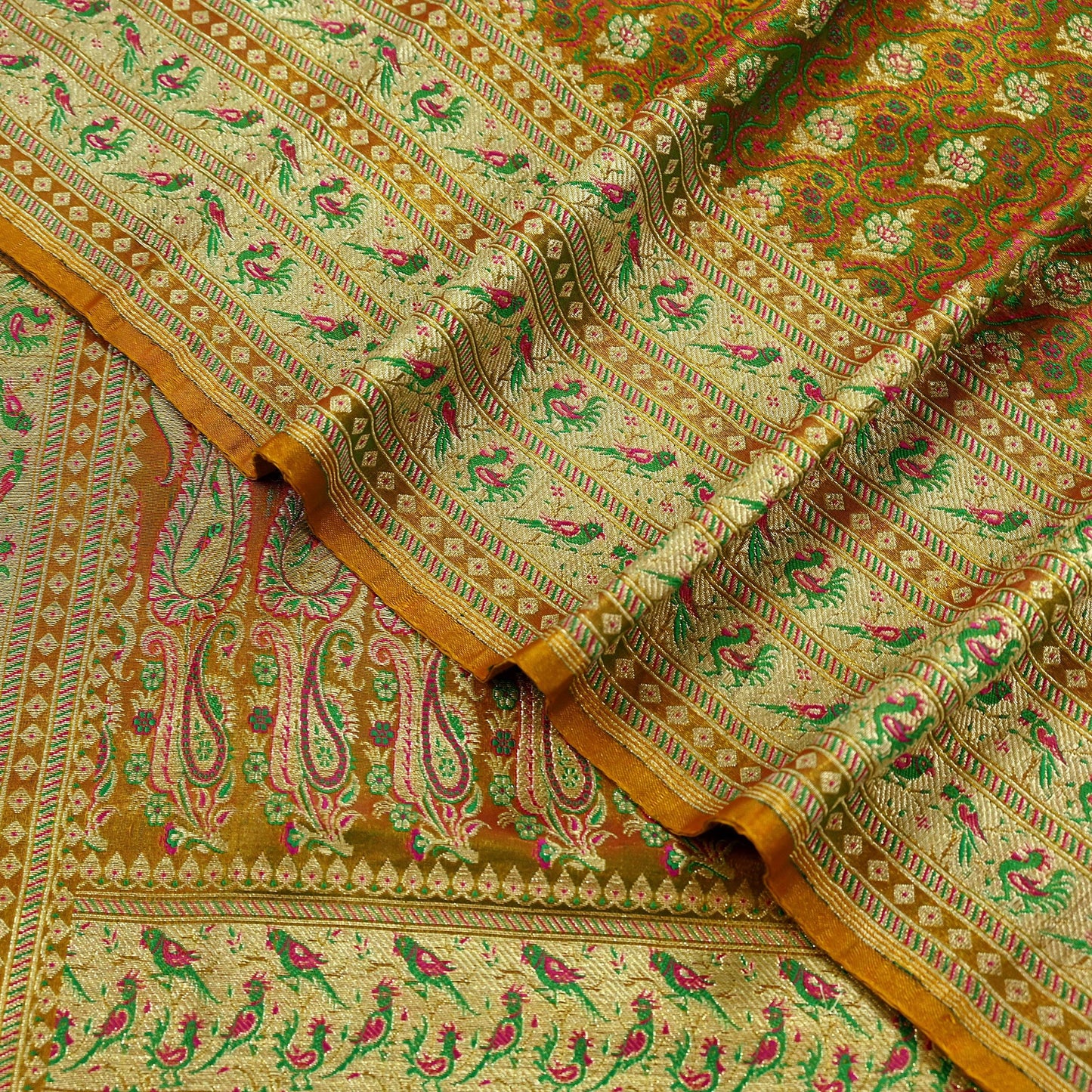 Indian Vintage Sari Saffron Heavy Wedding Artificial Silk Woven Brocade Banarasi Sarees Ethnic Zari 5Yd Dress Making Bollywood Sari Crafting