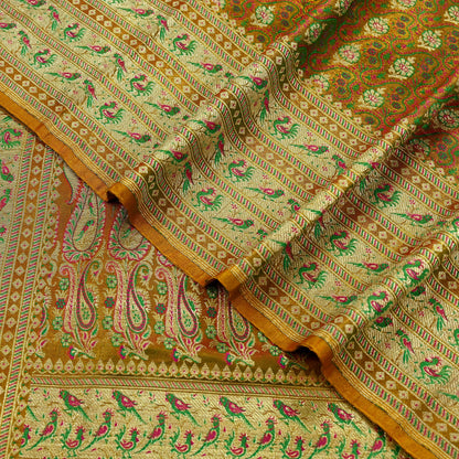 Indian Vintage Sari Saffron Heavy Wedding Artificial Silk Woven Brocade Banarasi Sarees Ethnic Zari 5Yd Dress Making Bollywood Sari Crafting