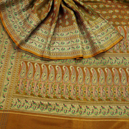 Indian Vintage Sari Saffron Heavy Wedding Artificial Silk Woven Brocade Banarasi Sarees Ethnic Zari 5Yd Dress Making Bollywood Sari Crafting