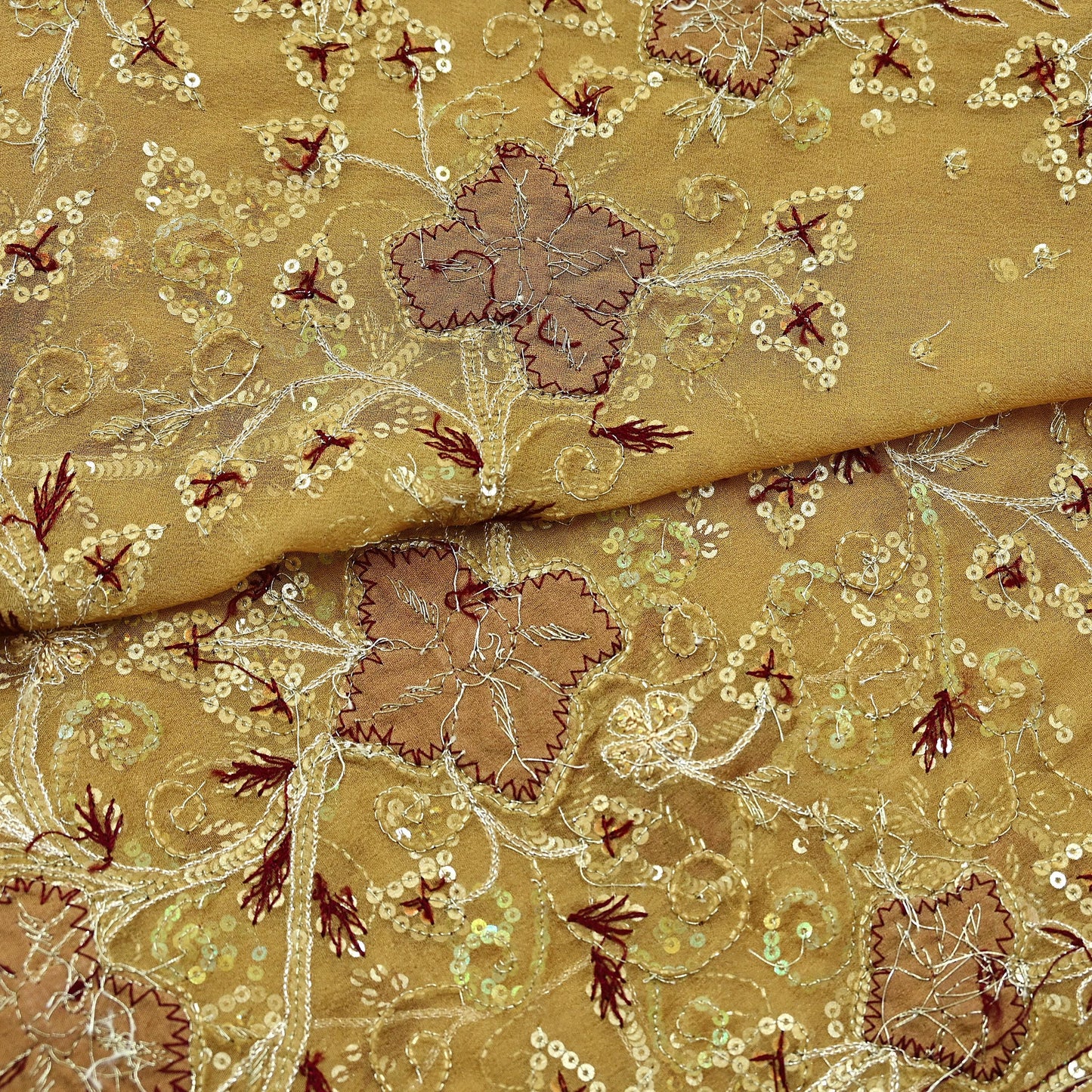 Indian Vintage Beige Dupatta Pure Georgette silk Long Stole Hand Embroidered Scarves Stole Veil Wrap Sequins