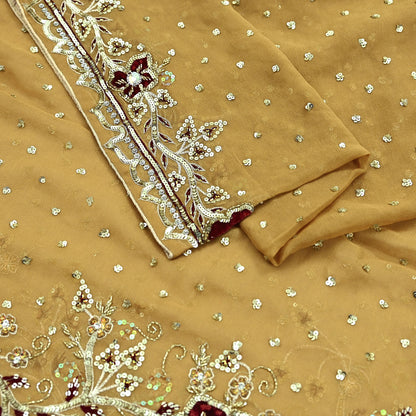 Indian Vintage Beige Dupatta Pure Georgette silk Long Stole Hand Embroidered Scarves Stole Veil Wrap Sequins