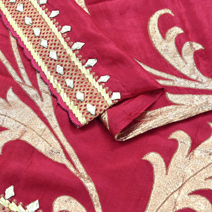 Indian Vintage Dupatta Pink Long Stole Hand Woven Chanderi Scarf Veil Soft Floral Zari Boho