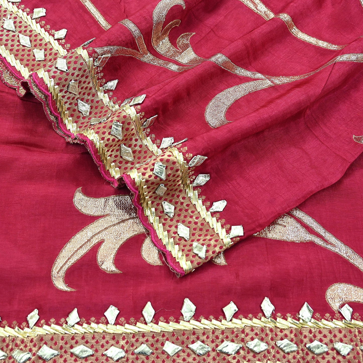 Indian Vintage Dupatta Pink Long Stole Hand Woven Chanderi Scarf Veil Soft Floral Zari Boho