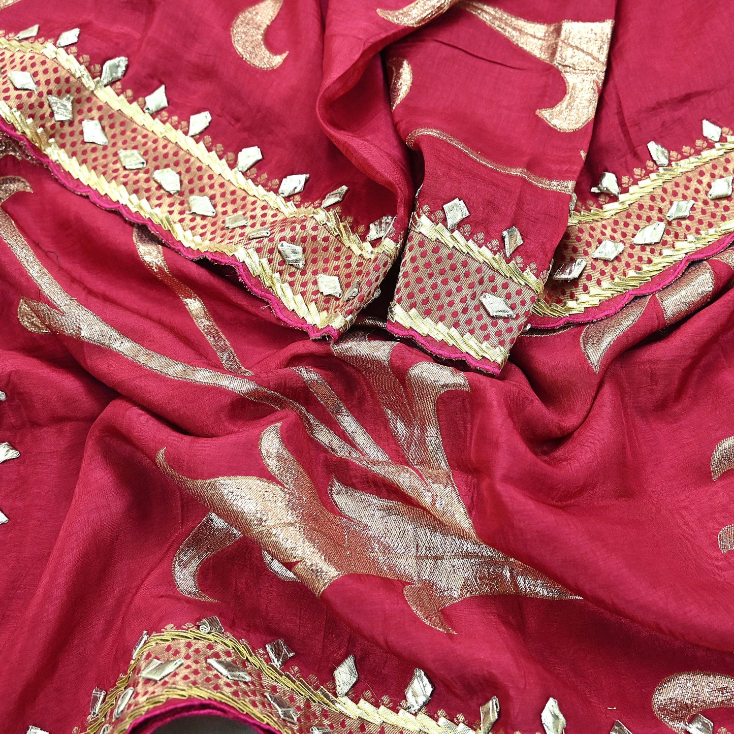 Indian Vintage Dupatta Pink Long Stole Hand Woven Chanderi Scarf Veil Soft Floral Zari Boho