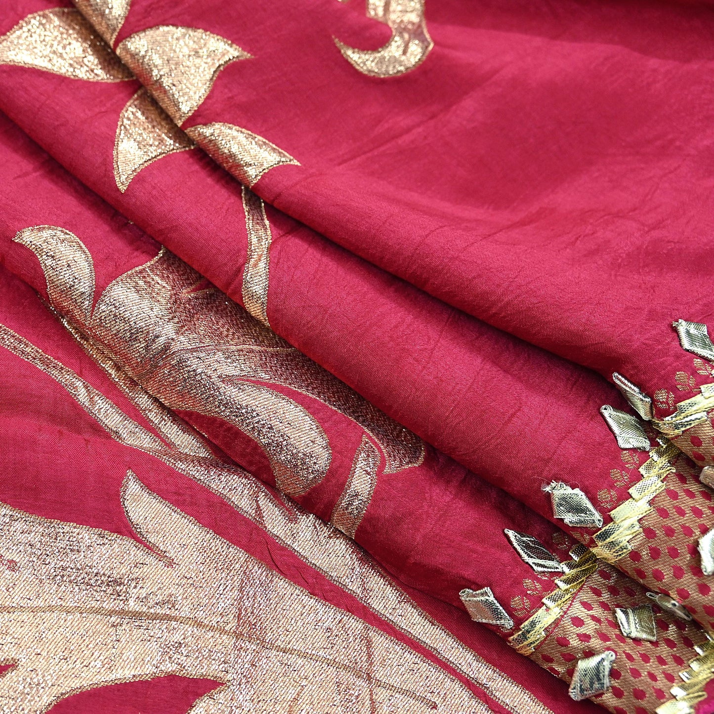 Indian Vintage Dupatta Pink Long Stole Hand Woven Chanderi Scarf Veil Soft Floral Zari Boho