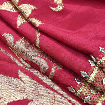 Indian Vintage Dupatta Pink Long Stole Hand Woven Chanderi Scarf Veil Soft Floral Zari Boho