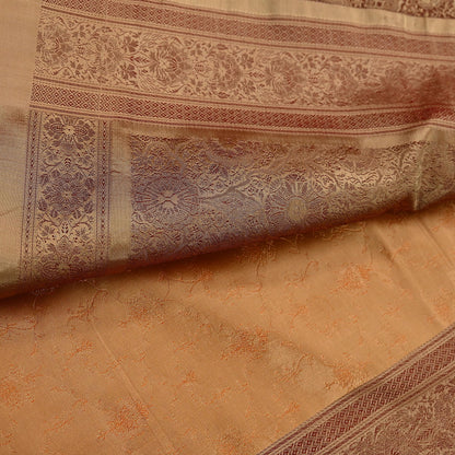 Indian Vintage Sari | Brown & Saffron | Pure Silk Woven Brocade | 5 Yards Craft Fabric Ethnic Sewing Crafting Quilting Dress making
