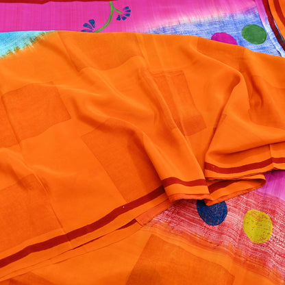 Indian Vintage Multi Pure Crepe Silk Saree | Abstract Print | 5 Yards | Soft Sewing Fabric for Dressmaking, Quilting, Crafting & Upcycling