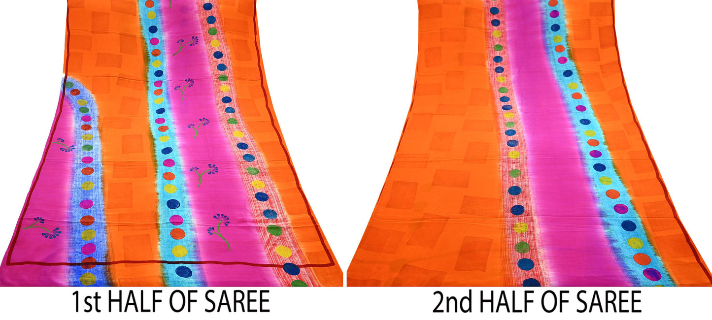 Indian Vintage Multi Pure Crepe Silk Saree | Abstract Print | 5 Yards | Soft Sewing Fabric for Dressmaking, Quilting, Crafting & Upcycling