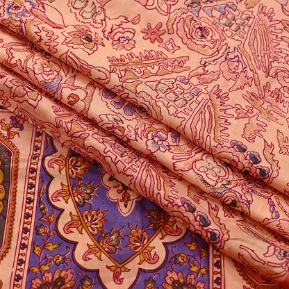 Indian Vintage Peach Pure Silk Printed Saree | 5 Yards | Soft Floral Fabric for Dressmaking, Quilting, Crafting, Sewing & Upcycling