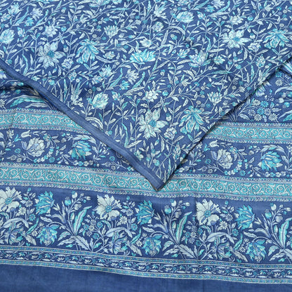 Indian Vintage Gray Pure Silk Printed Saree | 6 Yards | Soft Floral Fabric for Dressmaking, Quilting, Crafting, Sewing & Upcycling