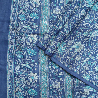 Indian Vintage Gray Pure Silk Printed Saree | 6 Yards | Soft Floral Fabric for Dressmaking, Quilting, Crafting, Sewing & Upcycling