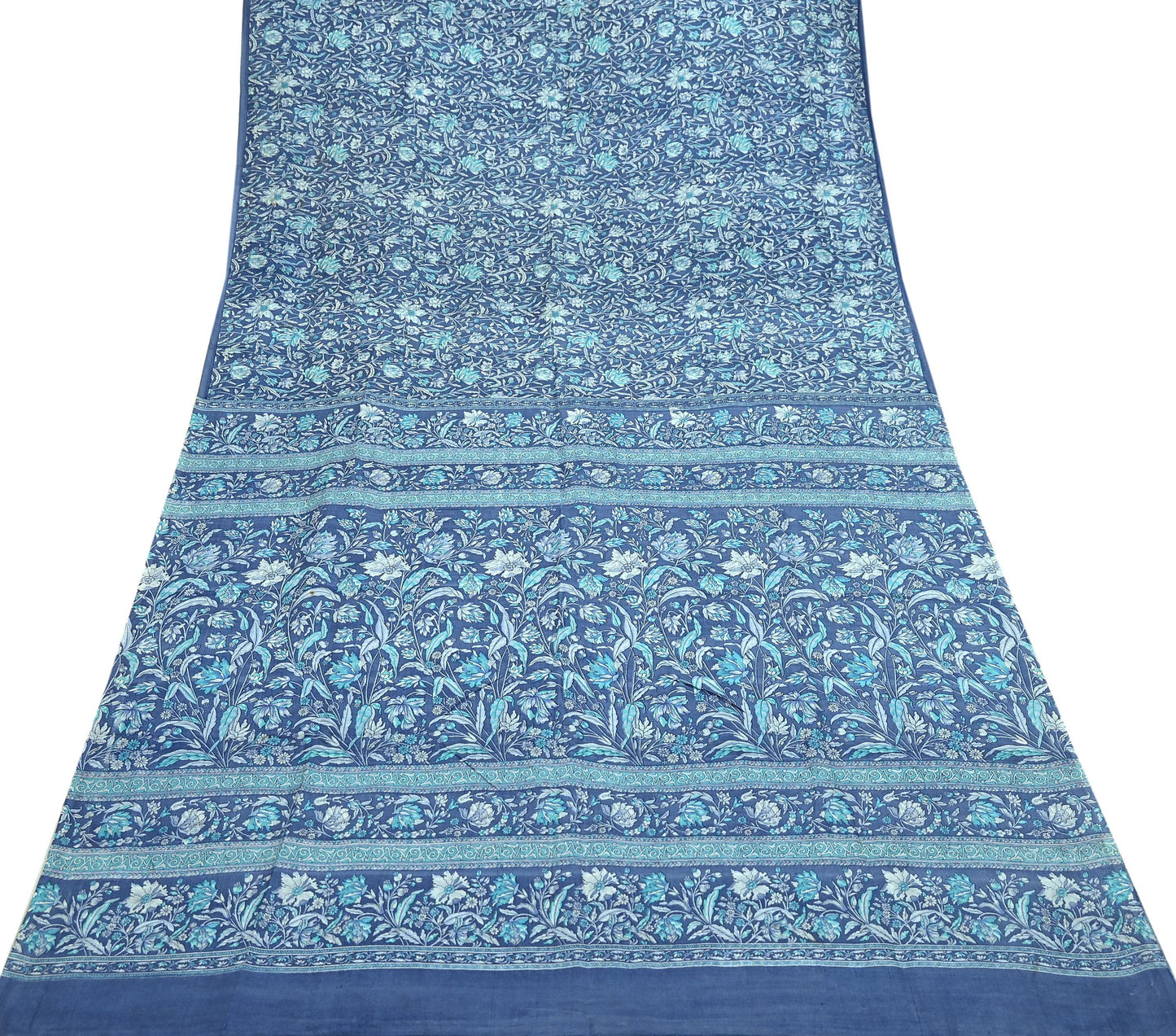 Indian Vintage Gray Pure Silk Printed Saree | 6 Yards | Soft Floral Fabric for Dressmaking, Quilting, Crafting, Sewing & Upcycling