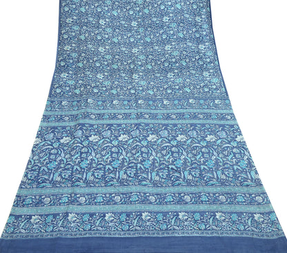 Indian Vintage Gray Pure Silk Printed Saree | 6 Yards | Soft Floral Fabric for Dressmaking, Quilting, Crafting, Sewing & Upcycling
